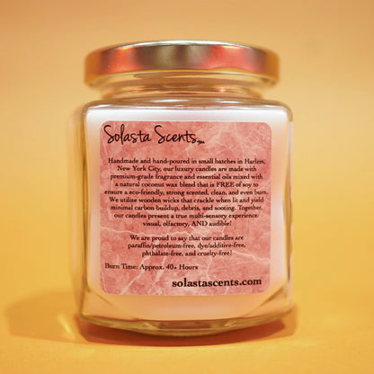 Solasta Scents - Luxury Coconut Wax | Wooden Wick Candle (Back Label for Romance Collection)