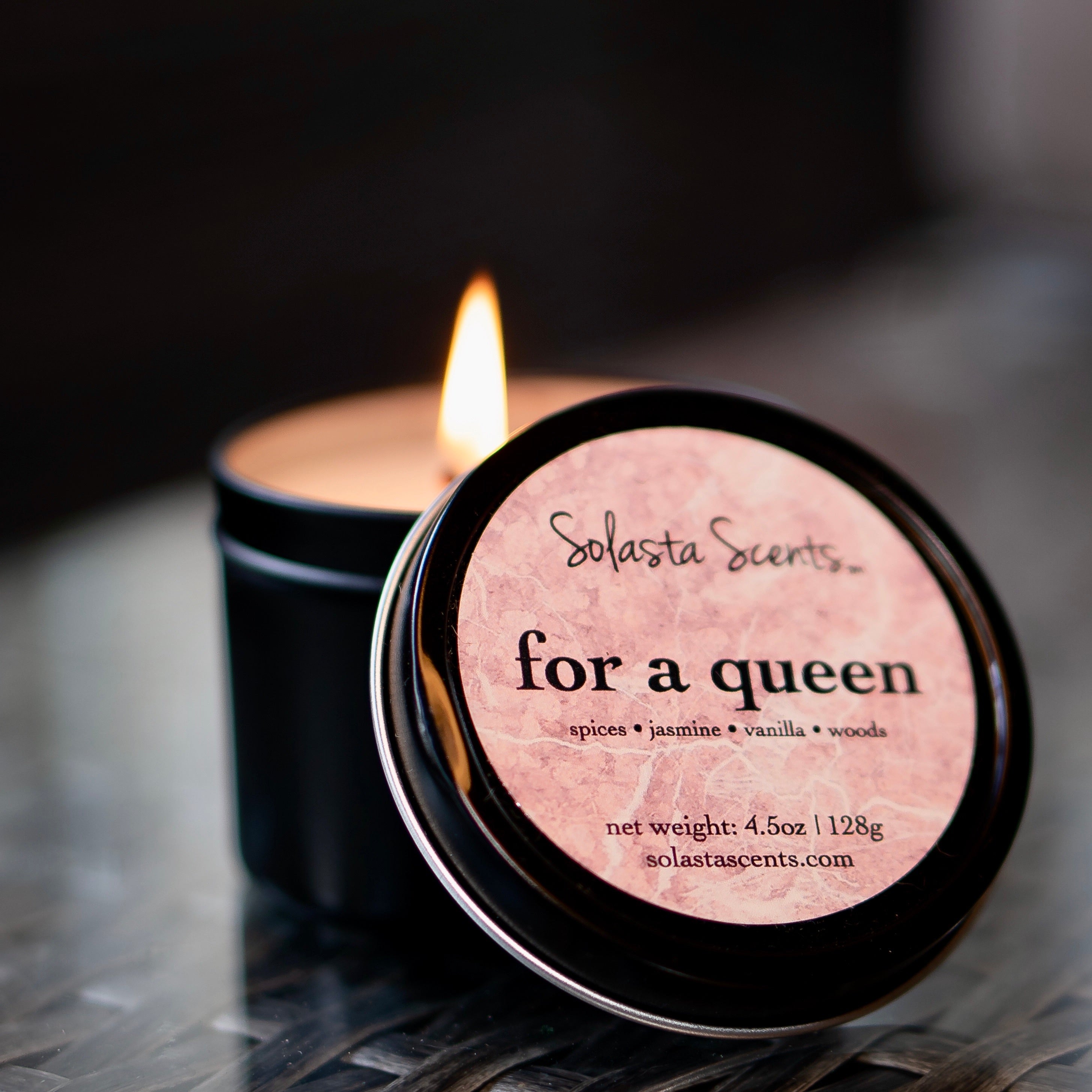 For a Queen - Luxury Coconut Wax | Black Travel Candle - Solasta Scents