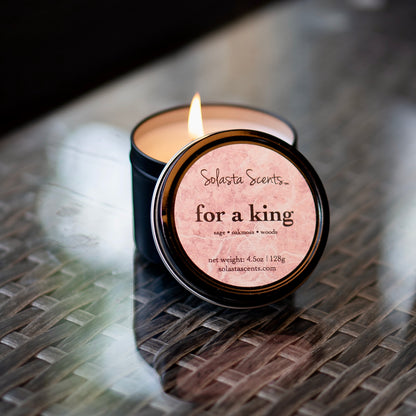 For a King - Luxury Coconut Wax | Black Travel Candle - Solasta Scents
