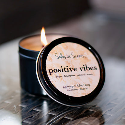 Positive Vibes - Luxury Coconut Wax | Black Travel Candle - Solasta Scents