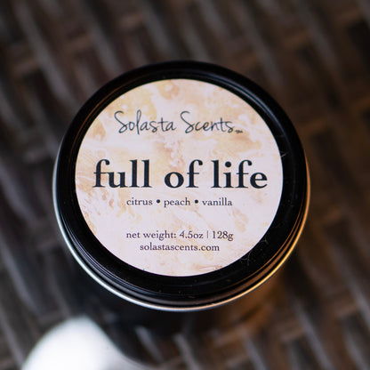 Full of Life - Luxury Coconut Wax | Black Travel Candle - Solasta Scents